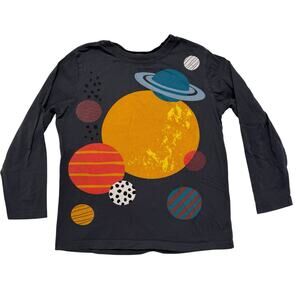 HANNA ANDERSSON Space Planets Dark Gray Long Sleeve Graphic Tee Size 8 130 Kids